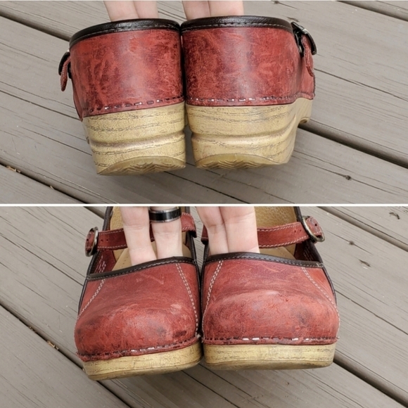 Dansko Marcelle Mary Jane Burgundy Wine Oxblood Oiled Leather Buckle Clogs 38 - Picture 6 of 9